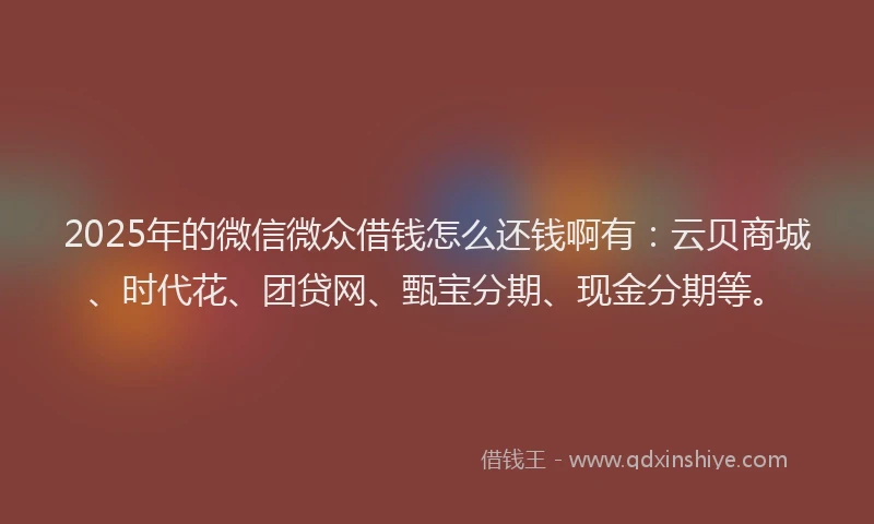 2025年的微信微众借钱怎么还钱啊有：云贝商城、时代花、团贷网、甄宝分期、现金分期等。