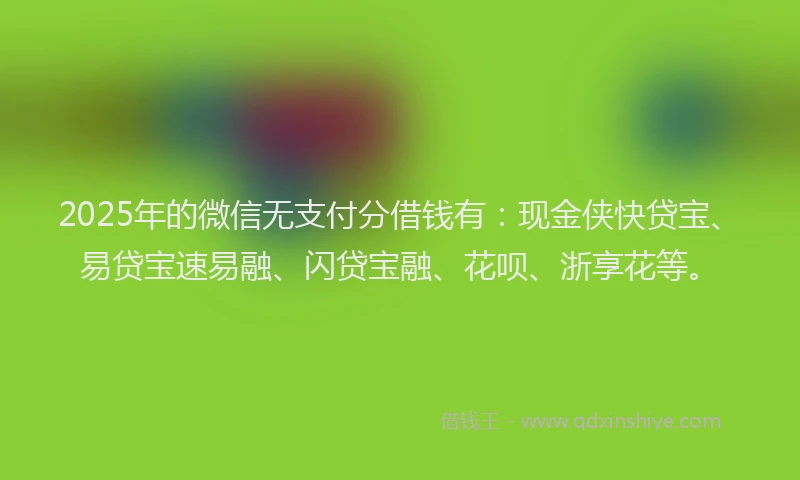 2025年的微信无支付分借钱有：现金侠快贷宝、易贷宝速易融、闪贷宝融、花呗、浙享花等。