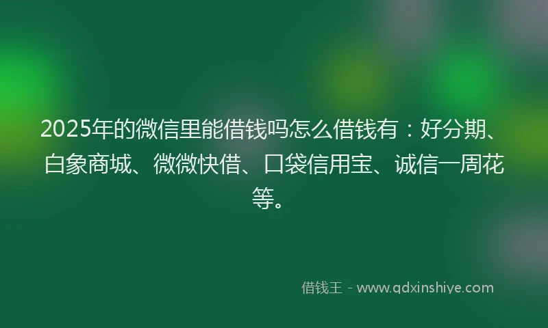 2025年的微信里能借钱吗怎么借钱有：好分期、白象商城、微微快借、口袋信用宝、诚信一周花等。