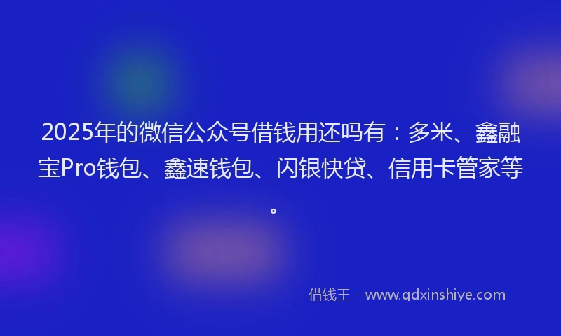 2025年的微信公众号借钱用还吗有：多米、鑫融宝Pro钱包、鑫速钱包、闪银快贷、信用卡管家等。