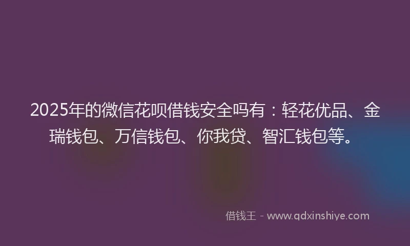 2025年的微信花呗借钱安全吗有：轻花优品、金瑞钱包、万信钱包、你我贷、智汇钱包等。