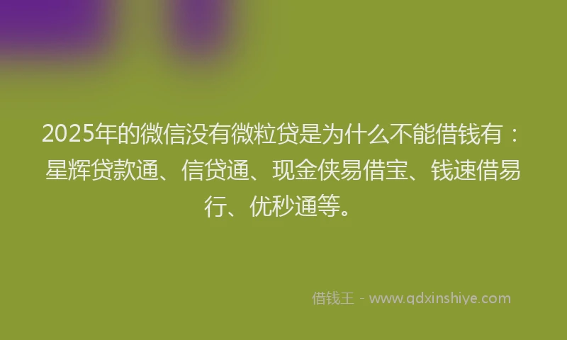 2025年的微信没有微粒贷是为什么不能借钱有：星辉贷款通、信贷通、现金侠易借宝、钱速借易行、优秒通等。