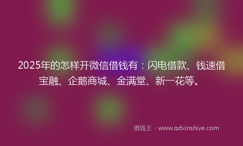 2025年的怎样开微信借钱有：闪电借款、钱速借宝融、企鹅商城、金满堂、新一花等。