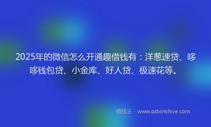 2025年的微信怎么开通趣借钱有：洋葱速贷、哆哆钱包贷、小金库、好人贷、极速花等。