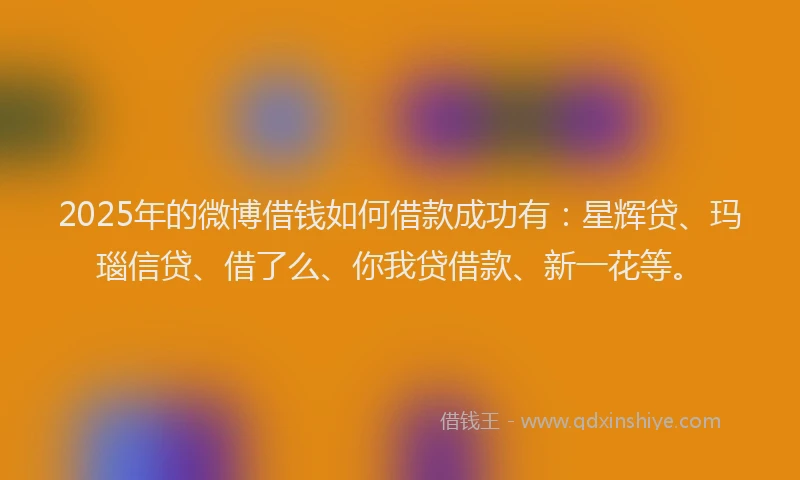 2025年的微博借钱如何借款成功有：星辉贷、玛瑙信贷、借了么、你我贷借款、新一花等。