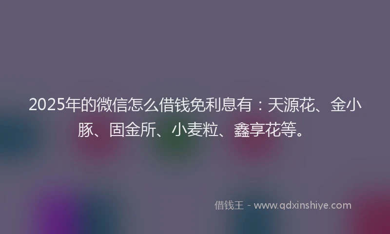 2025年的微信怎么借钱免利息有：天源花、金小豚、固金所、小麦粒、鑫享花等。
