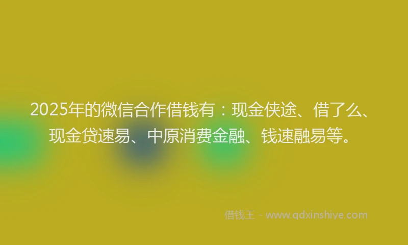 2025年的微信合作借钱有：现金侠途、借了么、现金贷速易、中原消费金融、钱速融易等。
