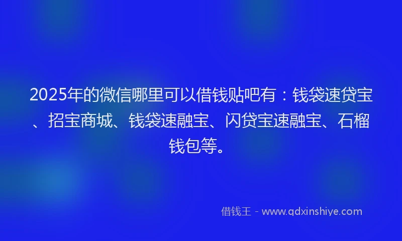 2025年的微信哪里可以借钱贴吧有：钱袋速贷宝、招宝商城、钱袋速融宝、闪贷宝速融宝、石榴钱包等。