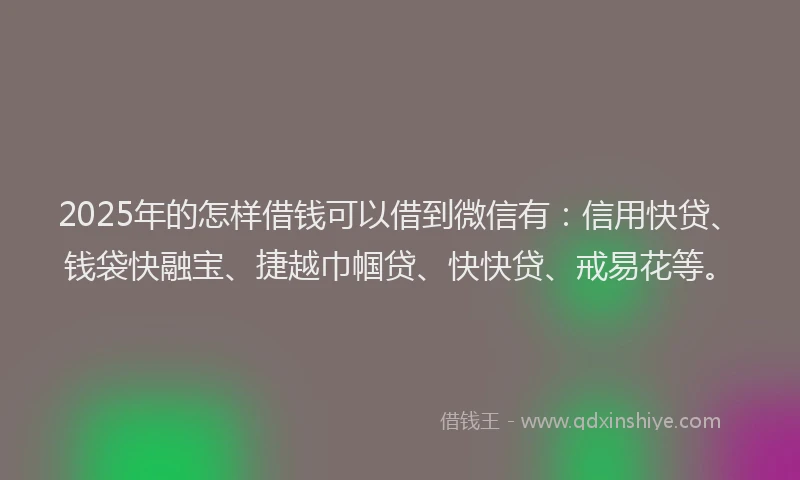 2025年的怎样借钱可以借到微信有：信用快贷、钱袋快融宝、捷越巾帼贷、快快贷、戒易花等。