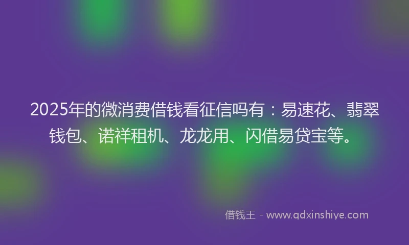 2025年的微消费借钱看征信吗有：易速花、翡翠钱包、诺祥租机、龙龙用、闪借易贷宝等。