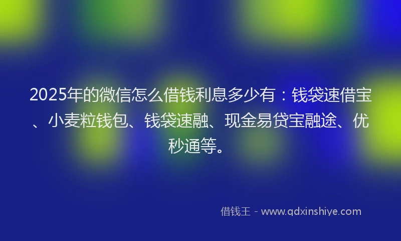 2025年的微信怎么借钱利息多少有：钱袋速借宝、小麦粒钱包、钱袋速融、现金易贷宝融途、优秒通等。