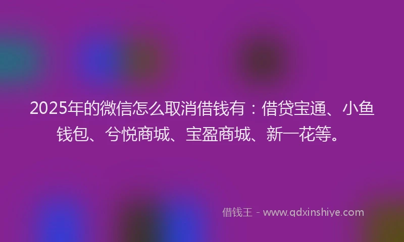 2025年的微信怎么取消借钱有：借贷宝通、小鱼钱包、兮悦商城、宝盈商城、新一花等。
