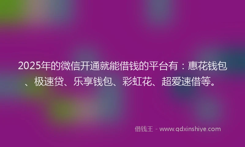 2025年的微信开通就能借钱的平台有：惠花钱包、极速贷、乐享钱包、彩虹花、超爱速借等。