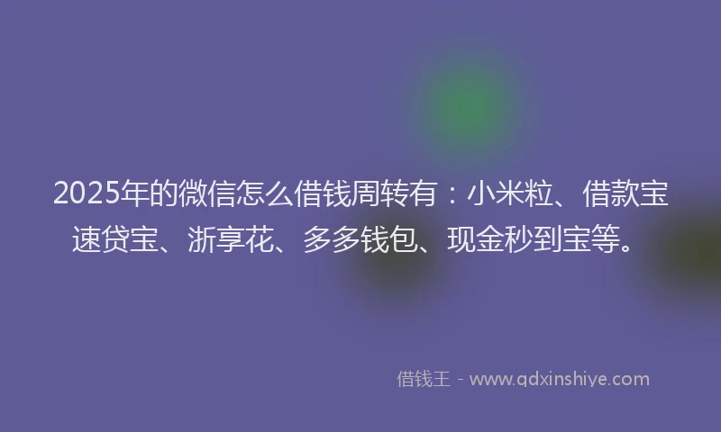 2025年的微信怎么借钱周转有：小米粒、借款宝速贷宝、浙享花、多多钱包、现金秒到宝等。