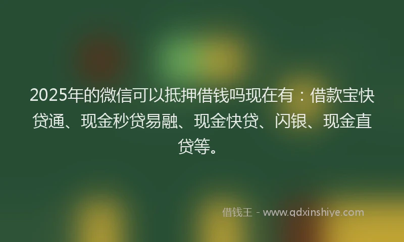 2025年的微信可以抵押借钱吗现在有：借款宝快贷通、现金秒贷易融、现金快贷、闪银、现金直贷等。