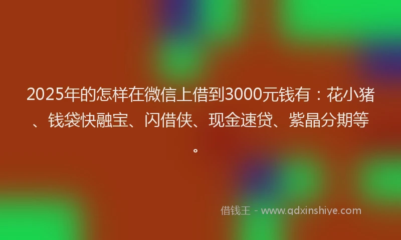 2025年的怎样在微信上借到3000元钱有：花小猪、钱袋快融宝、闪借侠、现金速贷、紫晶分期等。