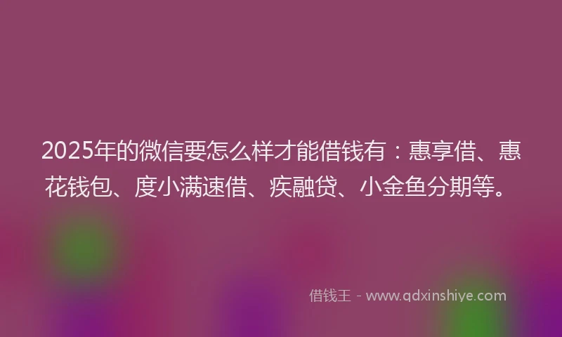 2025年的微信要怎么样才能借钱有：惠享借、惠花钱包、度小满速借、疾融贷、小金鱼分期等。