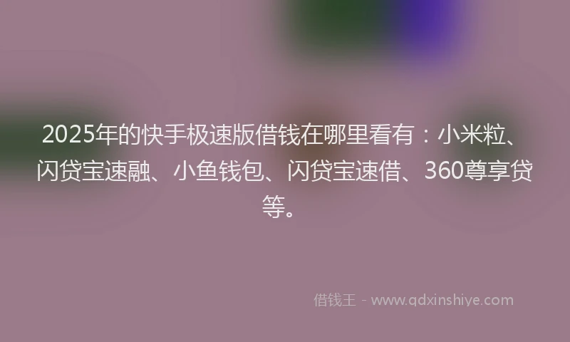2025年的快手极速版借钱在哪里看有：小米粒、闪贷宝速融、小鱼钱包、闪贷宝速借、360尊享贷等。