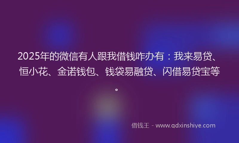 2025年的微信有人跟我借钱咋办有：我来易贷、恒小花、金诺钱包、钱袋易融贷、闪借易贷宝等。