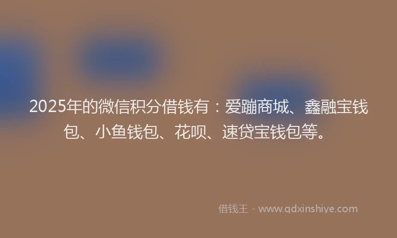 2025年的微信积分借钱有：爱蹦商城、鑫融宝钱包、小鱼钱包、花呗、速贷宝钱包等。