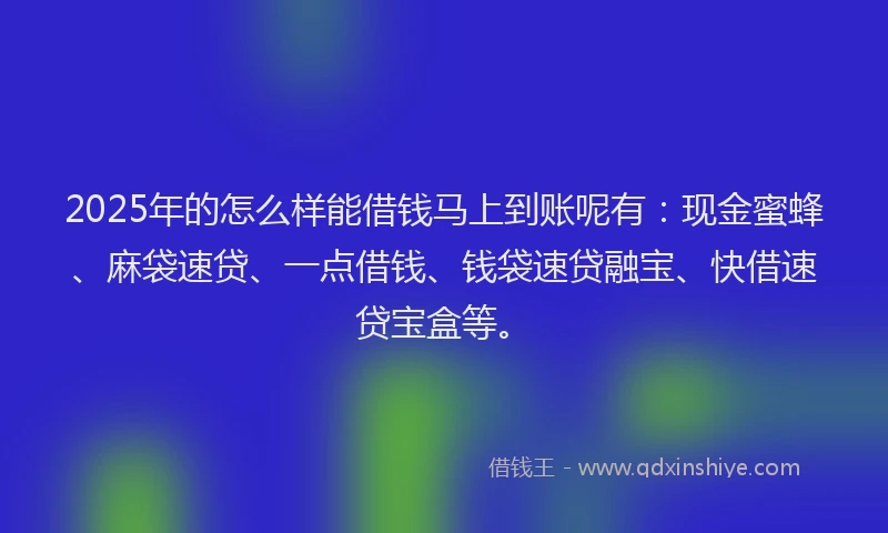 2025年的怎么样能借钱马上到账呢有：现金蜜蜂、麻袋速贷、一点借钱、钱袋速贷融宝、快借速贷宝盒等。