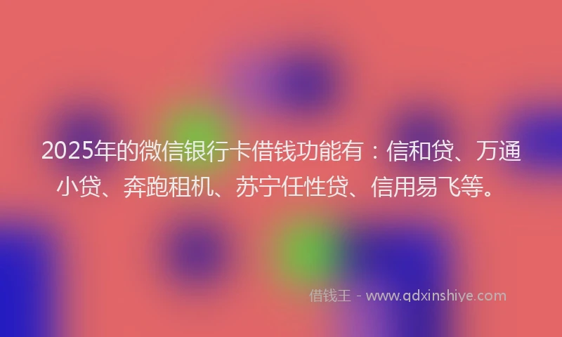 2025年的微信银行卡借钱功能有：信和贷、万通小贷、奔跑租机、苏宁任性贷、信用易飞等。