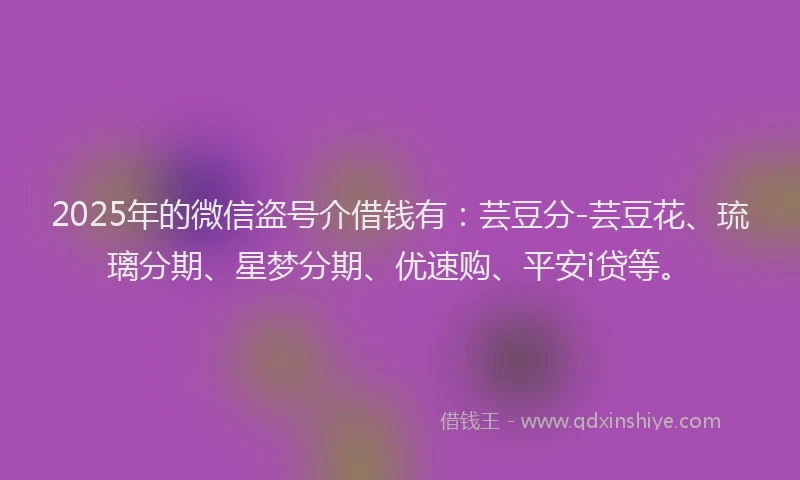 2025年的微信盗号介借钱有：芸豆分-芸豆花、琉璃分期、星梦分期、优速购、平安i贷等。