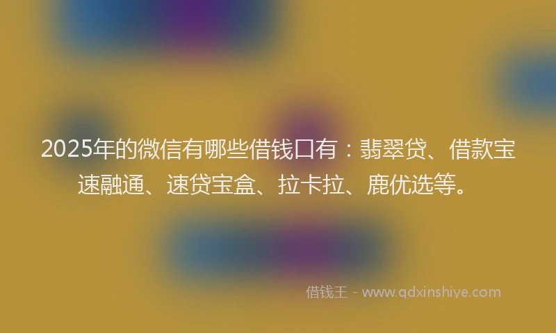 2025年的微信有哪些借钱口有：翡翠贷、借款宝速融通、速贷宝盒、拉卡拉、鹿优选等。