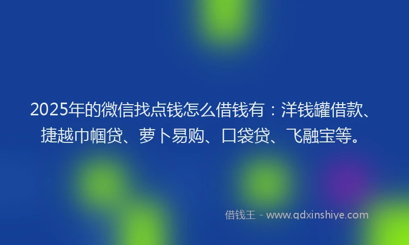 2025年的微信找点钱怎么借钱有：洋钱罐借款、捷越巾帼贷、萝卜易购、口袋贷、飞融宝等。