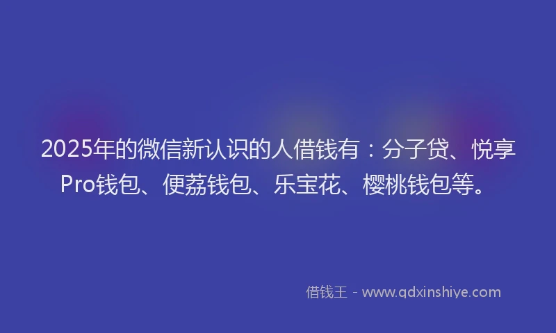 2025年的微信新认识的人借钱有：分子贷、悦享Pro钱包、便荔钱包、乐宝花、樱桃钱包等。