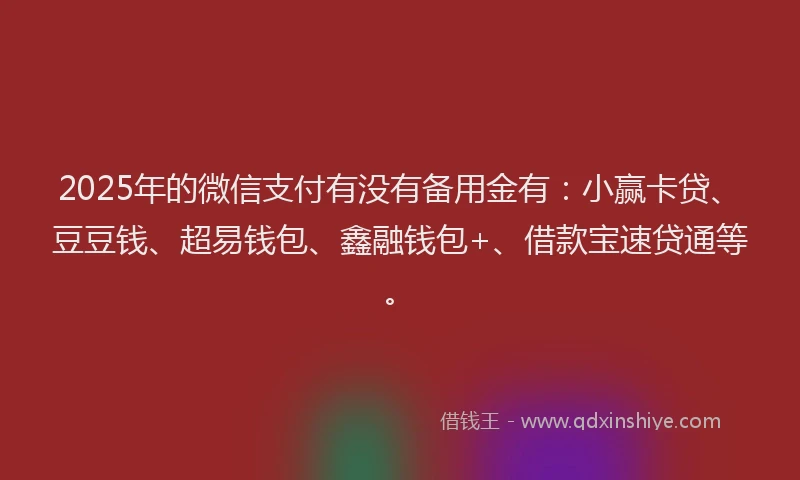 2025年的微信支付有没有备用金有：小赢卡贷、豆豆钱、超易钱包、鑫融钱包+、借款宝速贷通等。