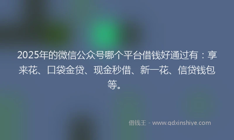 2025年的微信公众号哪个平台借钱好通过有：享来花、口袋金贷、现金秒借、新一花、信贷钱包等。