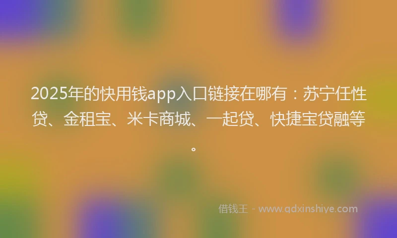 2025年的快用钱app入口链接在哪有：苏宁任性贷、金租宝、米卡商城、一起贷、快捷宝贷融等。