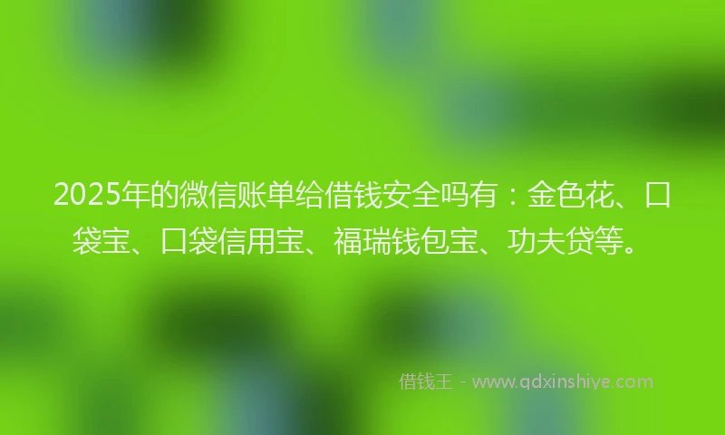 2025年的微信账单给借钱安全吗有：金色花、口袋宝、口袋信用宝、福瑞钱包宝、功夫贷等。