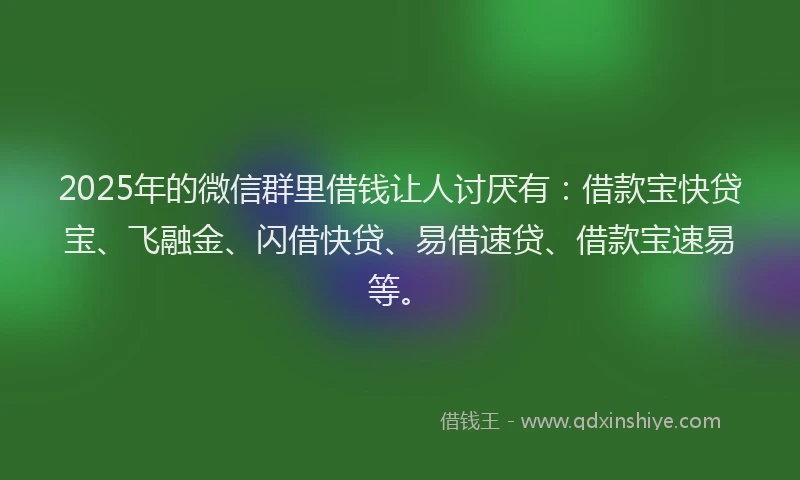 2025年的微信群里借钱让人讨厌有：借款宝快贷宝、飞融金、闪借快贷、易借速贷、借款宝速易等。