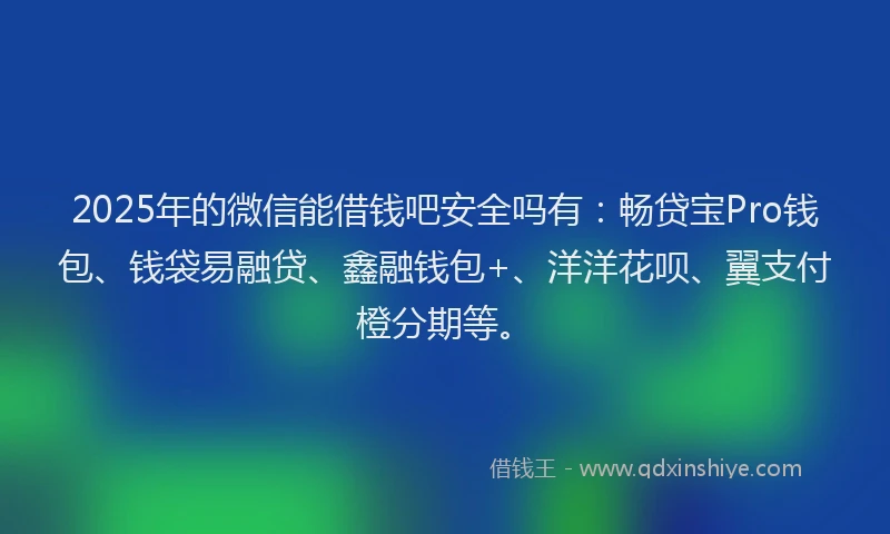 2025年的微信能借钱吧安全吗有：畅贷宝Pro钱包、钱袋易融贷、鑫融钱包+、洋洋花呗、翼支付橙分期等。