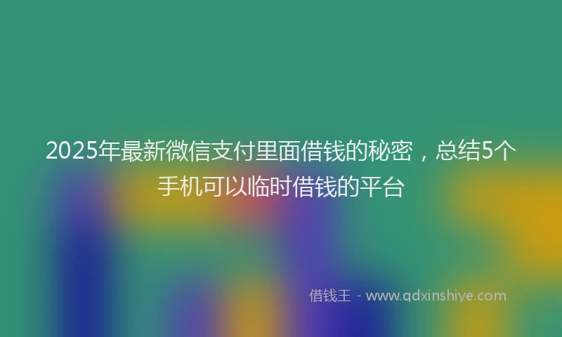 2025年最新微信支付里面借钱的秘密，总结5个手机可以临时借钱的平台