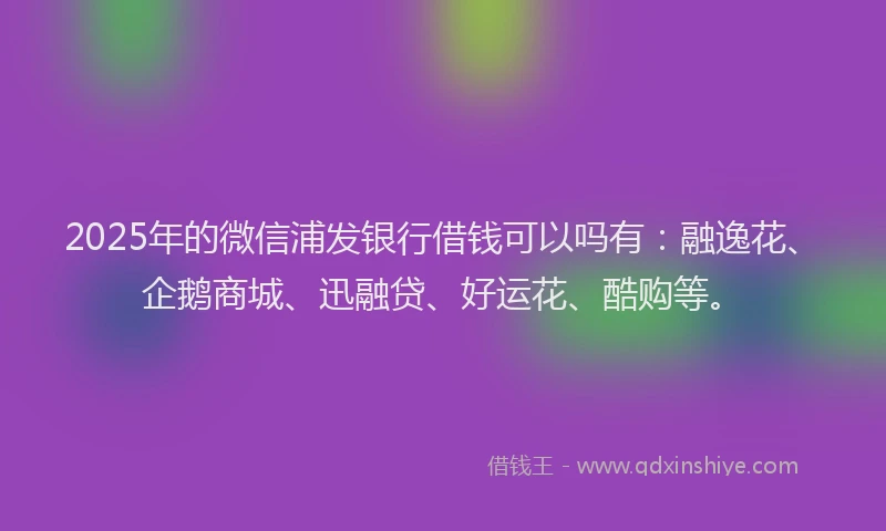 2025年的微信浦发银行借钱可以吗有：融逸花、企鹅商城、迅融贷、好运花、酷购等。