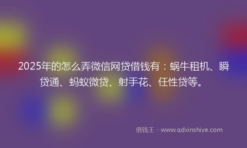 2025年的怎么弄微信网贷借钱有：蜗牛租机、瞬贷通、蚂蚁微贷、射手花、任性贷等。