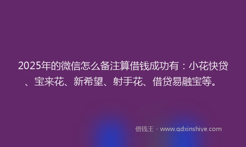 2025年的微信怎么备注算借钱成功有：小花快贷、宝来花、新希望、射手花、借贷易融宝等。