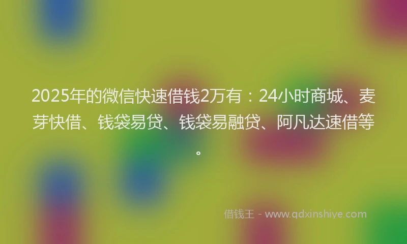 2025年的微信快速借钱2万有：24小时商城、麦芽快借、钱袋易贷、钱袋易融贷、阿凡达速借等。