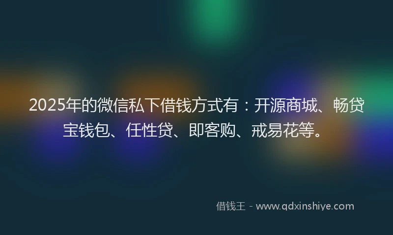 2025年的微信私下借钱方式有：开源商城、畅贷宝钱包、任性贷、即客购、戒易花等。