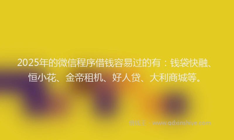 2025年的微信程序借钱容易过的有：钱袋快融、恒小花、金帝租机、好人贷、大利商城等。