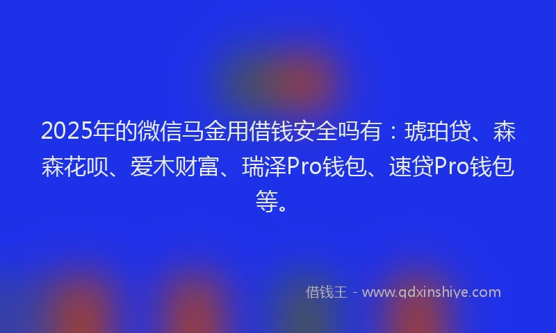 2025年的微信马金用借钱安全吗有：琥珀贷、森森花呗、爱木财富、瑞泽Pro钱包、速贷Pro钱包等。