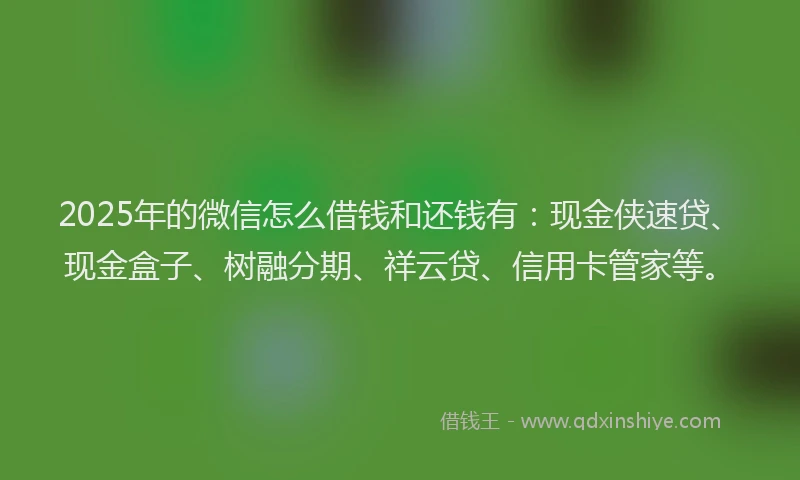 2025年的微信怎么借钱和还钱有：现金侠速贷、现金盒子、树融分期、祥云贷、信用卡管家等。