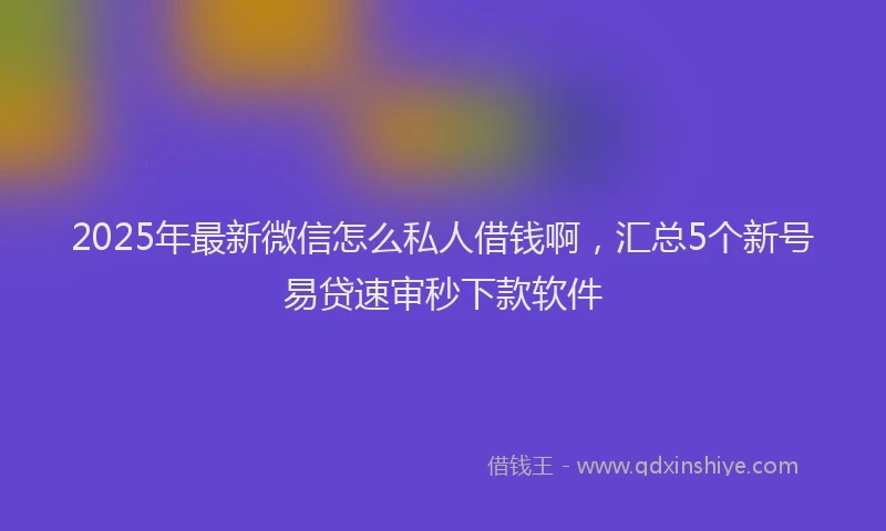 2025年最新微信怎么私人借钱啊，汇总5个新号易贷速审秒下款软件