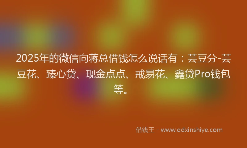 2025年的微信向蒋总借钱怎么说话有：芸豆分-芸豆花、臻心贷、现金点点、戒易花、鑫贷Pro钱包等。