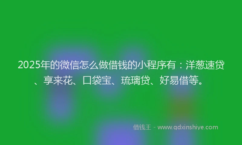 2025年的微信怎么做借钱的小程序有：洋葱速贷、享来花、口袋宝、琉璃贷、好易借等。