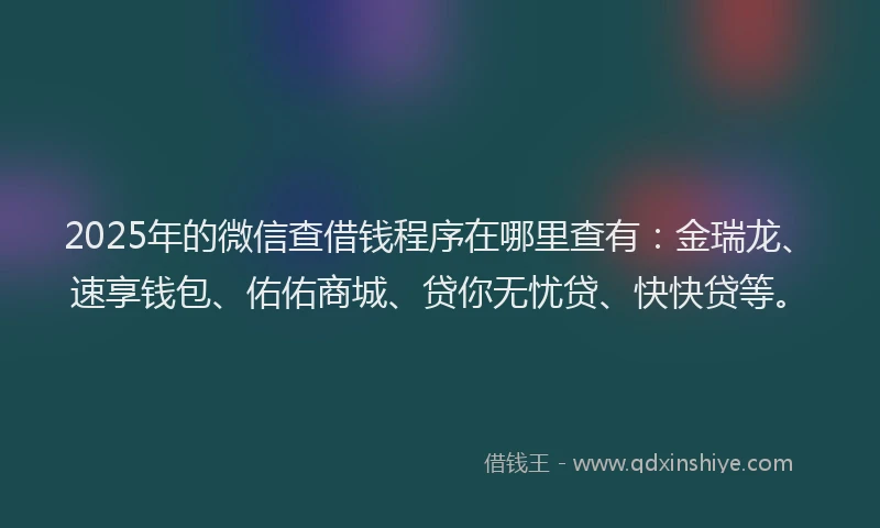 2025年的微信查借钱程序在哪里查有：金瑞龙、速享钱包、佑佑商城、贷你无忧贷、快快贷等。