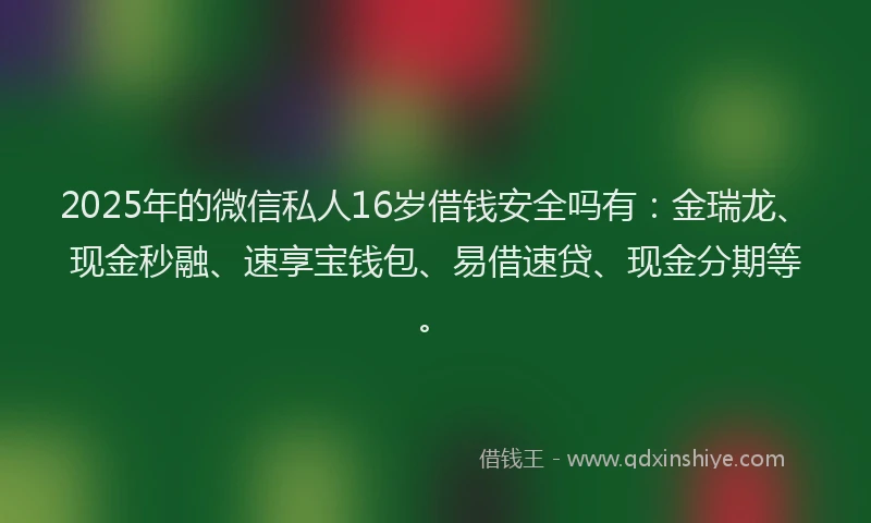 2025年的微信私人16岁借钱安全吗有：金瑞龙、现金秒融、速享宝钱包、易借速贷、现金分期等。